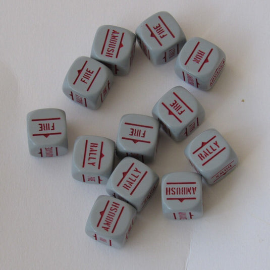 Bolt Action Order Dice Grey with Red writing