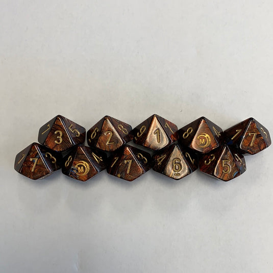 Mythicos Studios Brass and Gold Dice Set (D10) (Set of 10)
