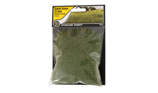 Woodland Scenics Static Grass: Medium Green Bag 12mm