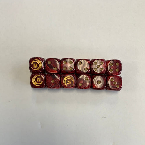 Mythicos Studios Burgundy and Gold Dice Set (D6) (Set of 12)