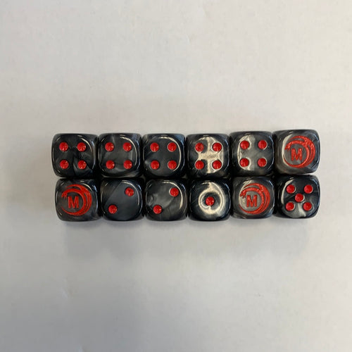 Mythicos Studios Grey and Red Dice Set (D6) (Set of 12)
