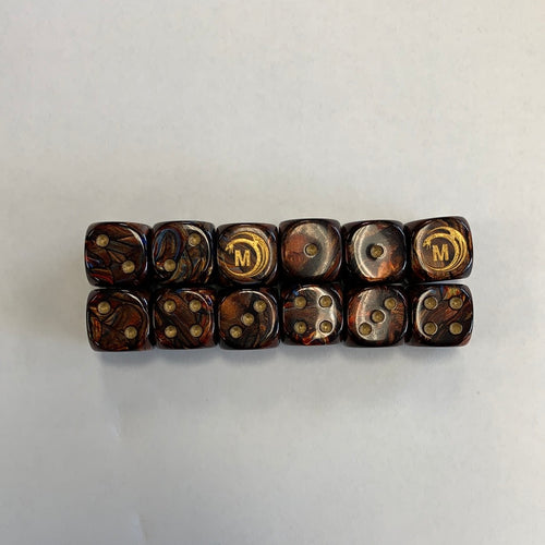 Mythicos Studios Brass and Gold Dice Set (D6) (Set of 12)