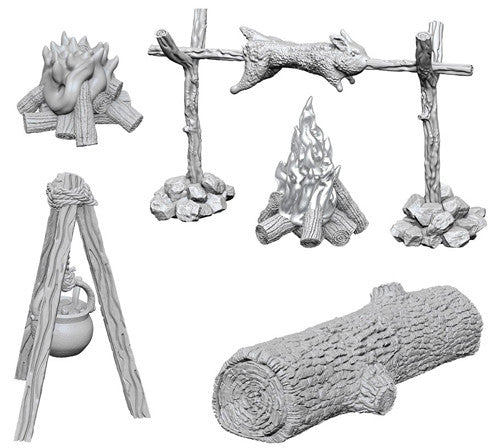 WizKids Deep Cuts Unpainted Minis: W10 Camp Fire & Sitting Log